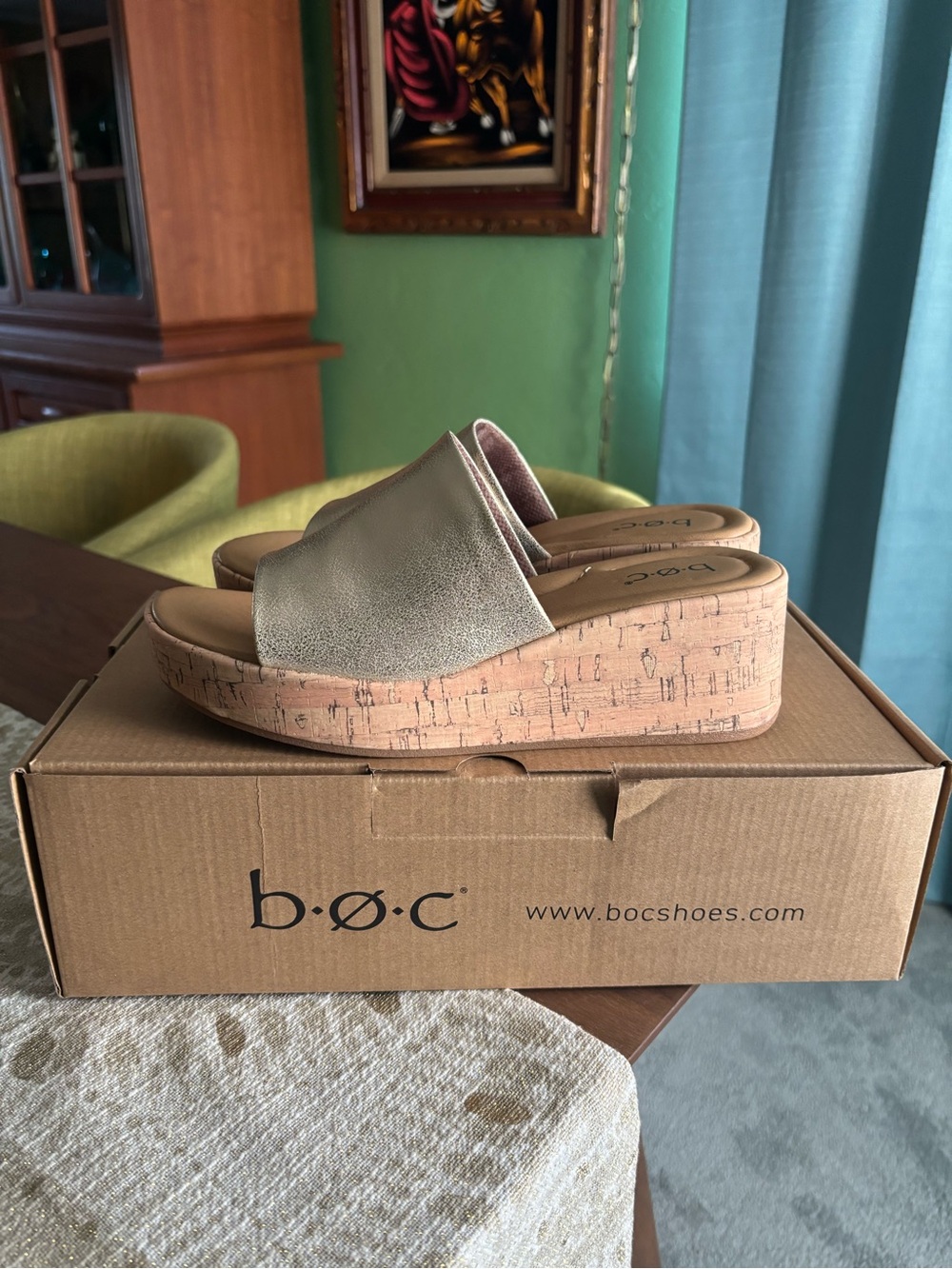 b.o.c. Women's Gold Slip-On Cork Platform Mules